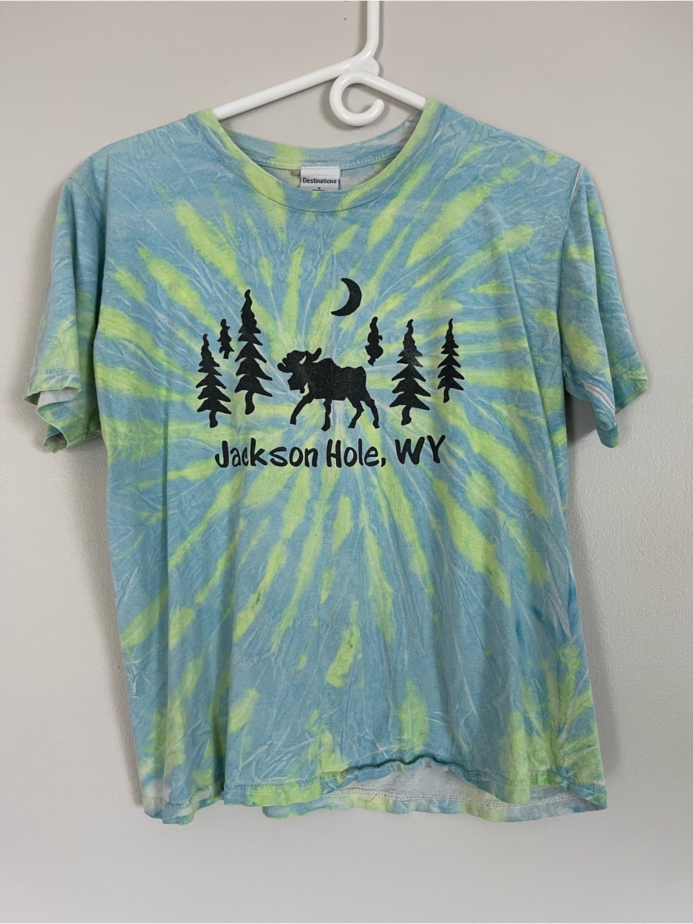 Destinations Jackson Hole Tie Die Moose Graphic T-Shirt Made in USA Size Small